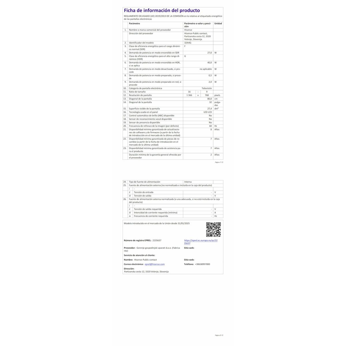 Smart TV Hisense 32A4Q        32 32" HD LED HDR