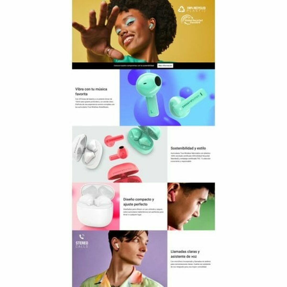 Auriculares in Ear Bluetooth Energy Sistem 459216 Menta