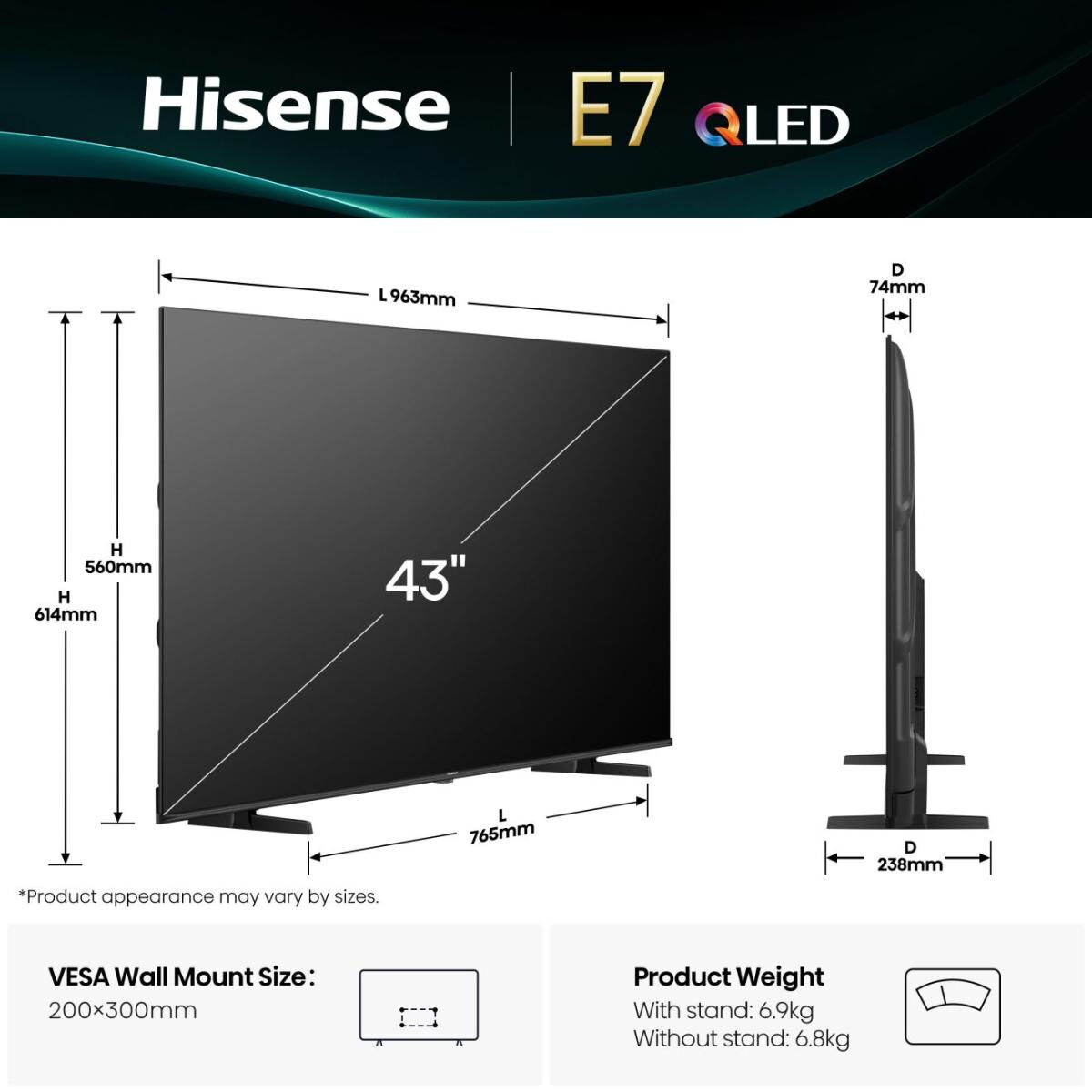 Smart TV Hisense 43E77Q       43 43" 4K Ultra HD HDR QLED