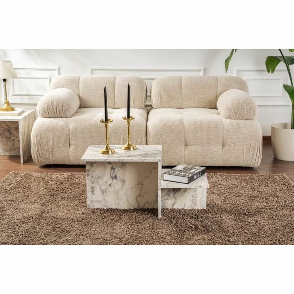 Mesa de Centro Harmony Blanco Gris 80 x 40 x 40 cm Mármol