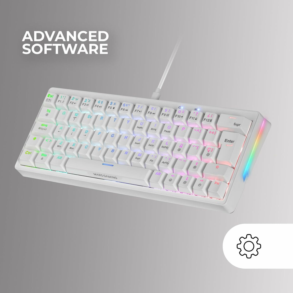 Teclado Gaming Mars Gaming MKMINIPROWYES Qwerty US Blanco