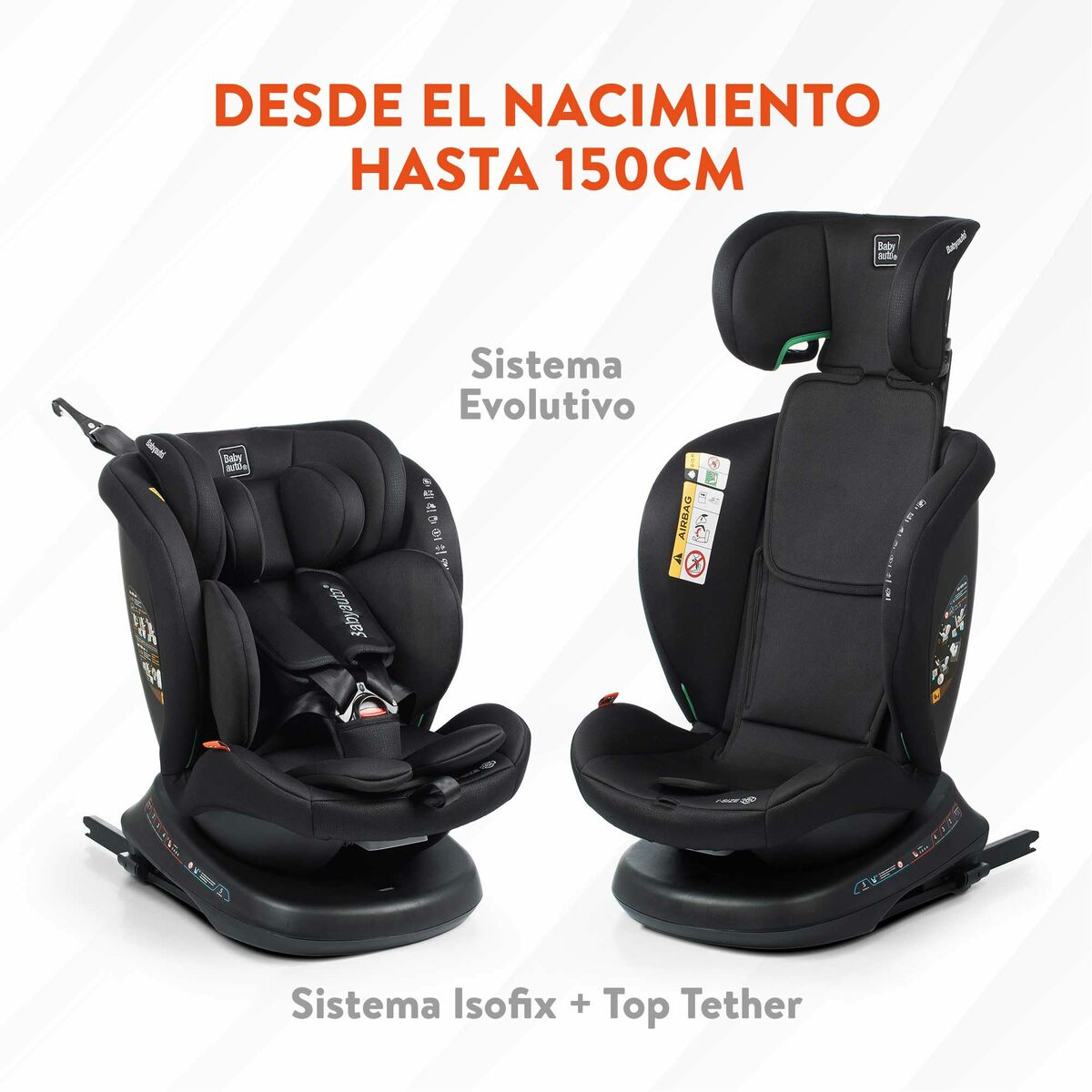 Silla para el Coche Babyauto RODIA Negro 0 (de 0 a 10 kilos) I (9 - 18 kg) II (15-25 kg) III (22 - 36 kg) Infantil ECE R129/04