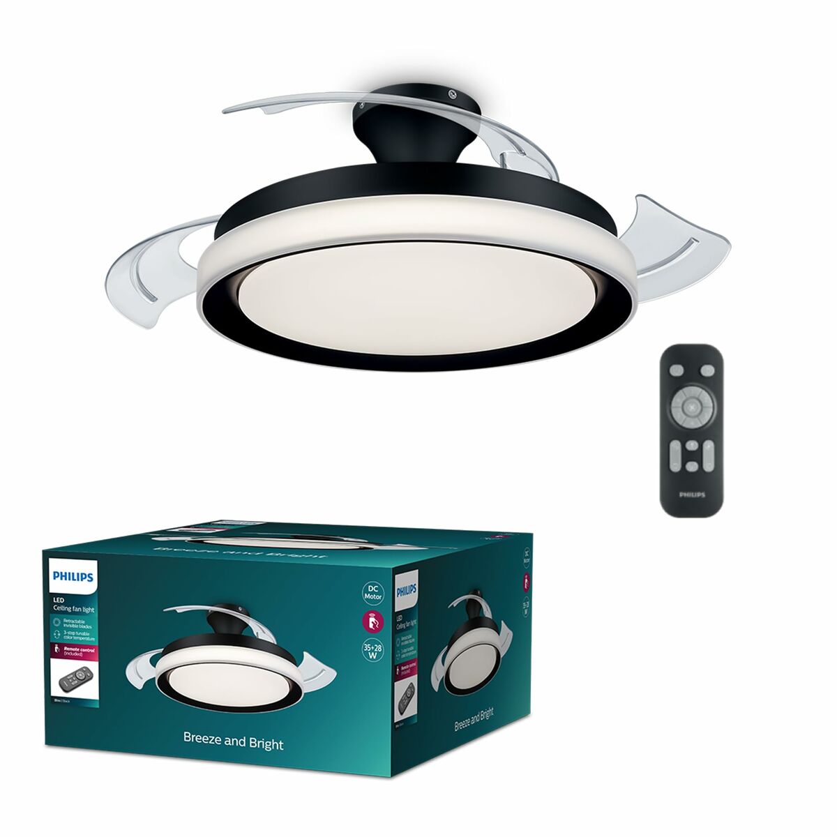 Ventilador de Techo con Luz Philips Atlas Blanco Negro (4000 K) (2700 K)