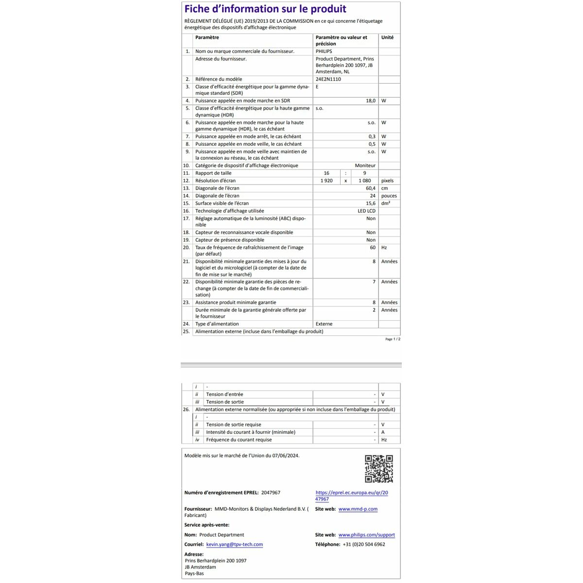 Monitor Gaming Philips 27E1N1200A/00 27" Full HD
