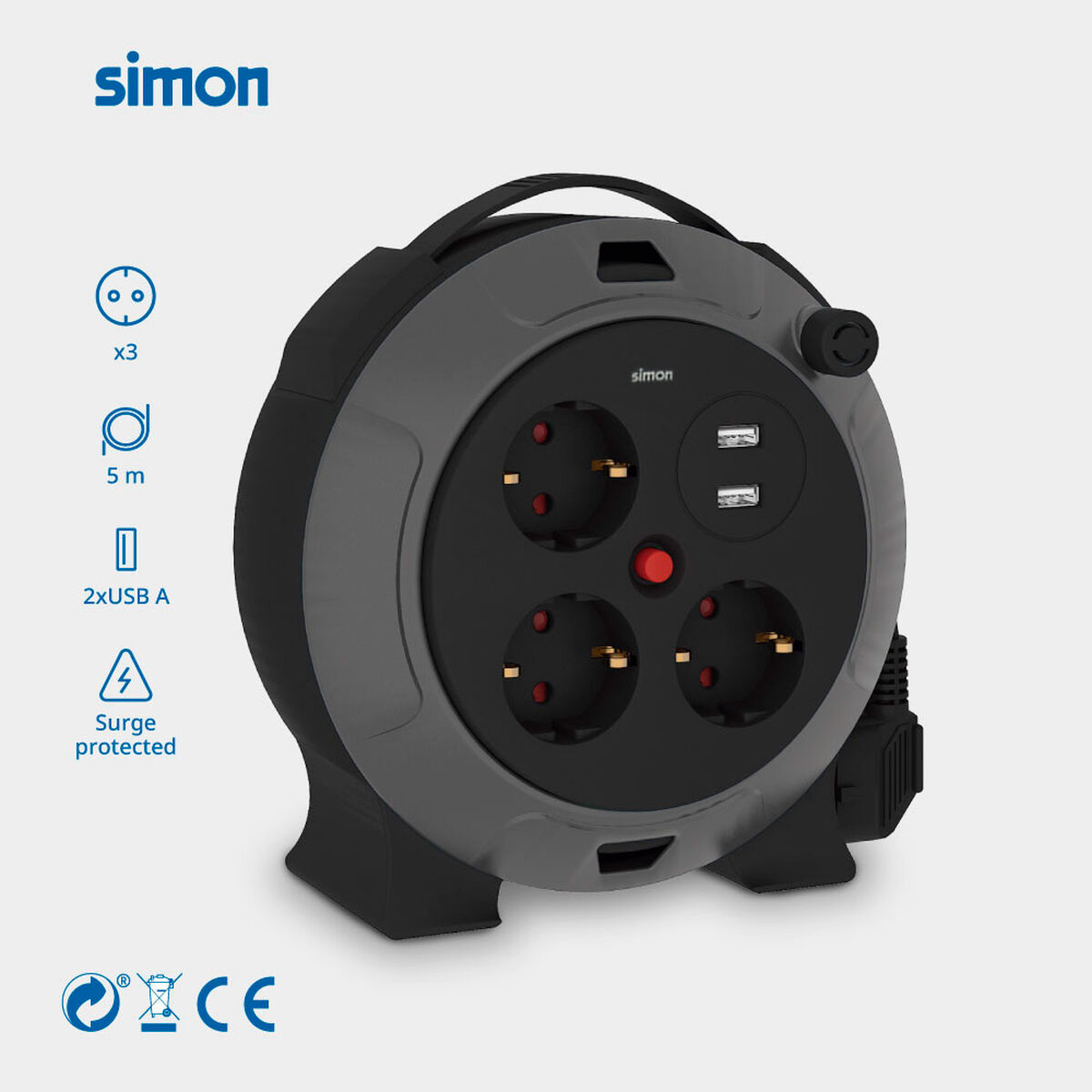 Enrollacables Simon 19,6 X 9,4 X 18,7 CM 3 x 1,5 mm 5 m