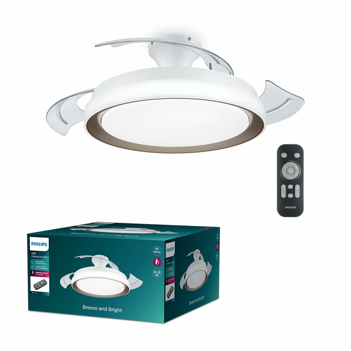 Ventilador de Techo con Luz Philips 929004081801 Blanco Dorado (4000 K) (2700 K)