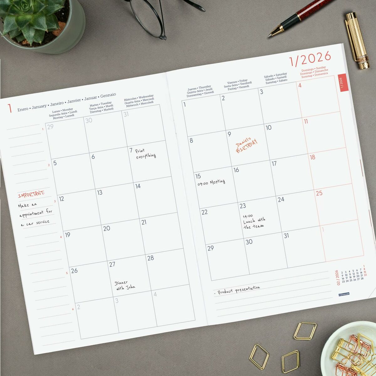 Planificador Mensual Finocam Gris Papel 16,5 x 24 cm