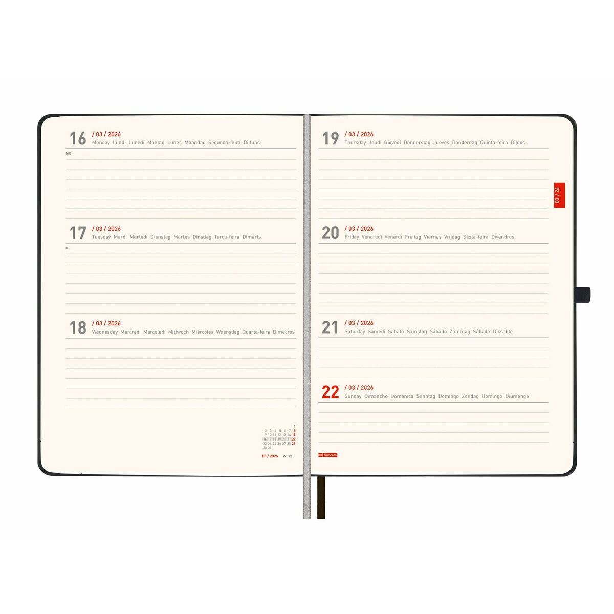 Agenda Finocam MÍNIMAL Negro A5 14 x 19 cm 2025-2026