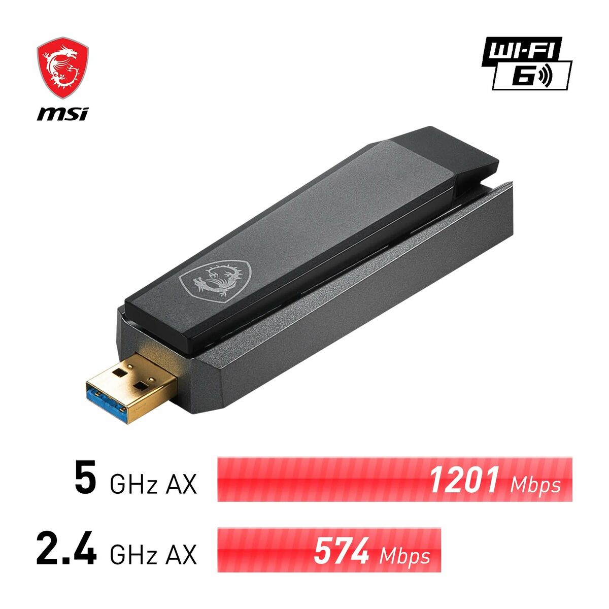 Adaptador USB MSI AX1800 Negro