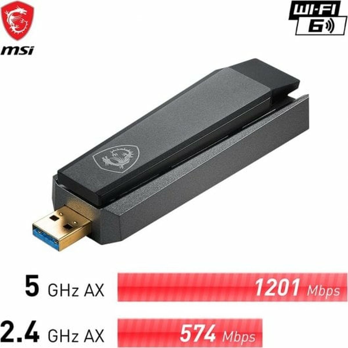 Adaptador USB MSI AX1800 Negro
