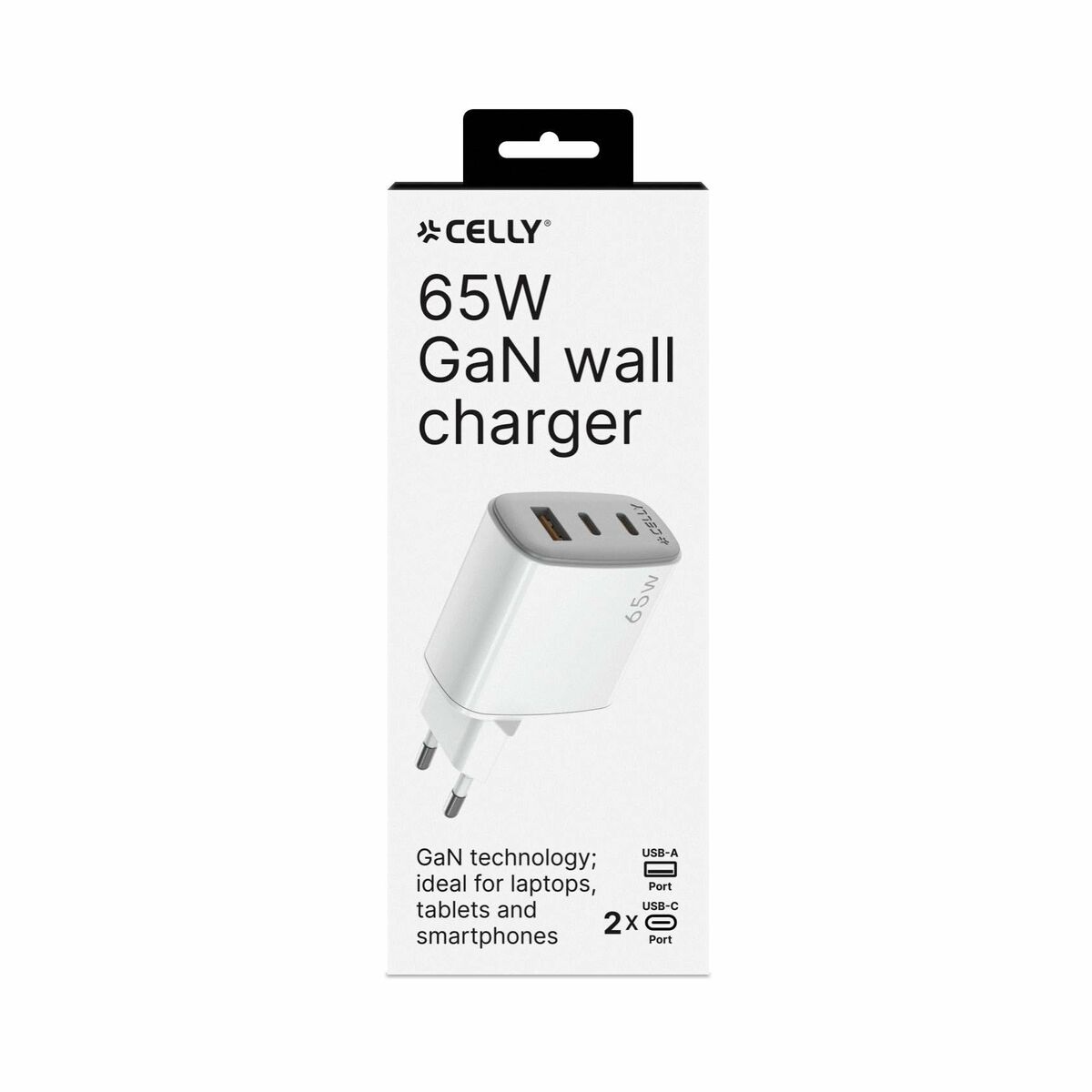Cargador de Pared Celly UPTC1USB2USBC65 Blanco