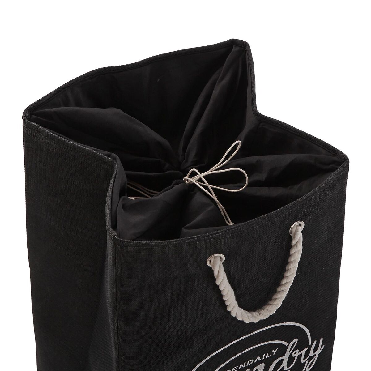 Cesto para la Ropa Sucia Versa Negro Poliéster PVC Metal EVA 30 x 55 x 36 cm