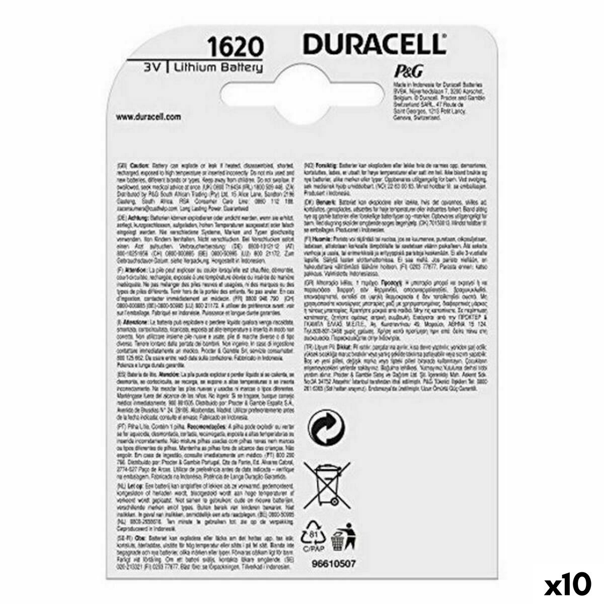 Pila de Botón de Litio DURACELL 3V (10 Unidades)