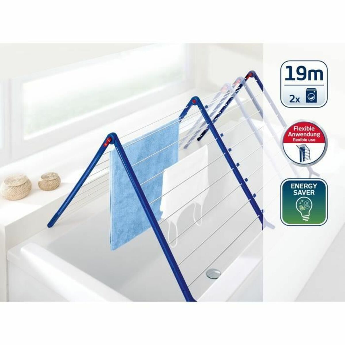 Tendedero Leifheit Bathtub Dryer Pegasus V 133 x 66,5 cm Azul Blanco Metal
