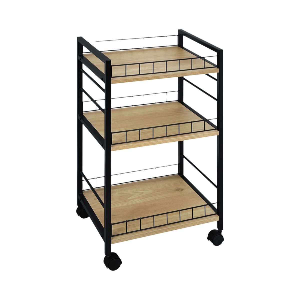 Carrito Verdulero Versa Negro Metal Plástico Melamina 30 x 76 x 40 cm