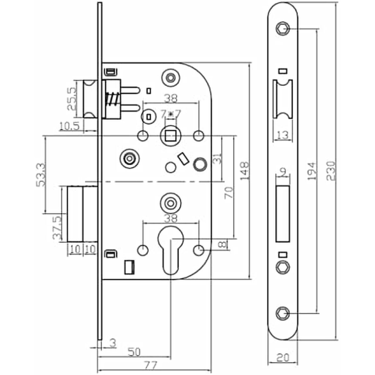 Cerradura de embutir Yale Y60R-A50/N Acero 7,7 x 2 x 23 cm