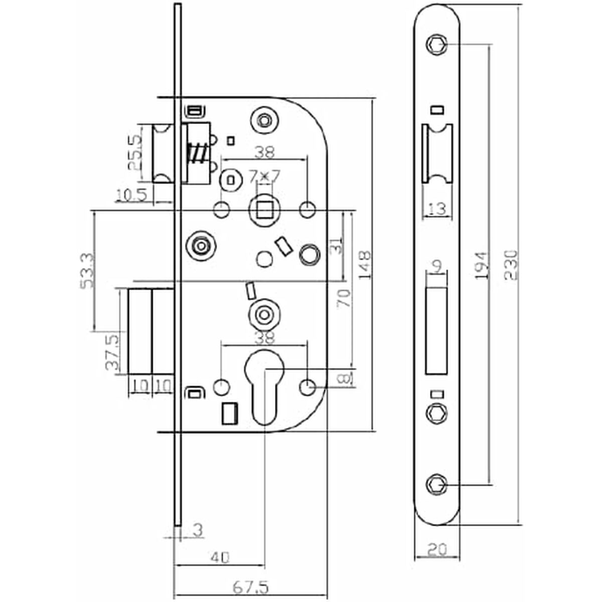 Cerradura de embutir Yale Y60R-A40/N 6,75 x 2 x 23 cm Acero