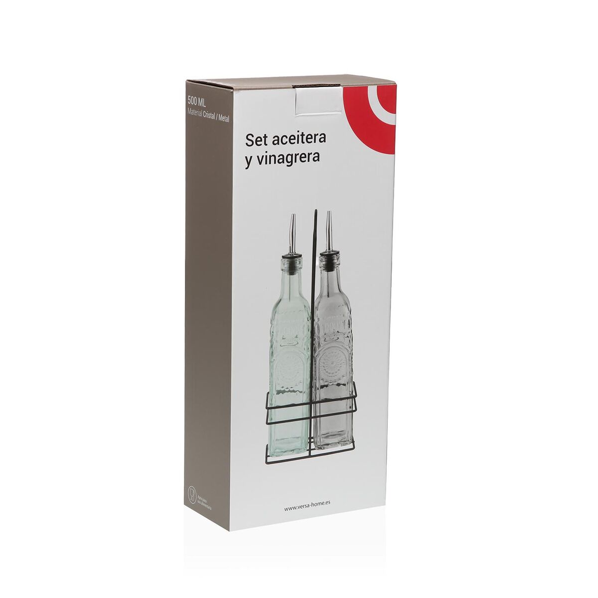 Set de Aceitera y Vinagrera Versa Metal Vidrio 500 ml 7,2 X 32,5 X 13,7 CM