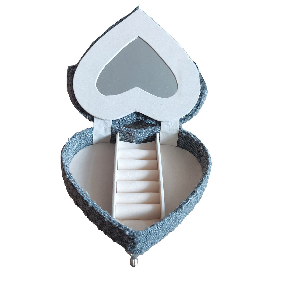 Caja-Joyero Versa Gris Poliéster Metal Espejo Madera MDF 16 X 13,5 X 16 CM Sofá