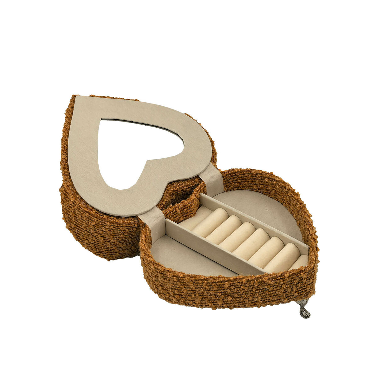 Caja-Joyero Versa Mostaza Poliéster Metal Espejo Madera MDF 16 X 13,5 X 16 CM Sofá