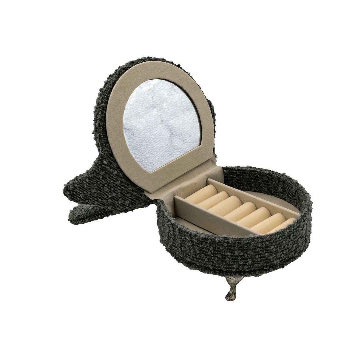 Caja-Joyero Versa Gris Poliéster Metal Espejo Madera MDF 12 x 19 x 18 cm Sillón