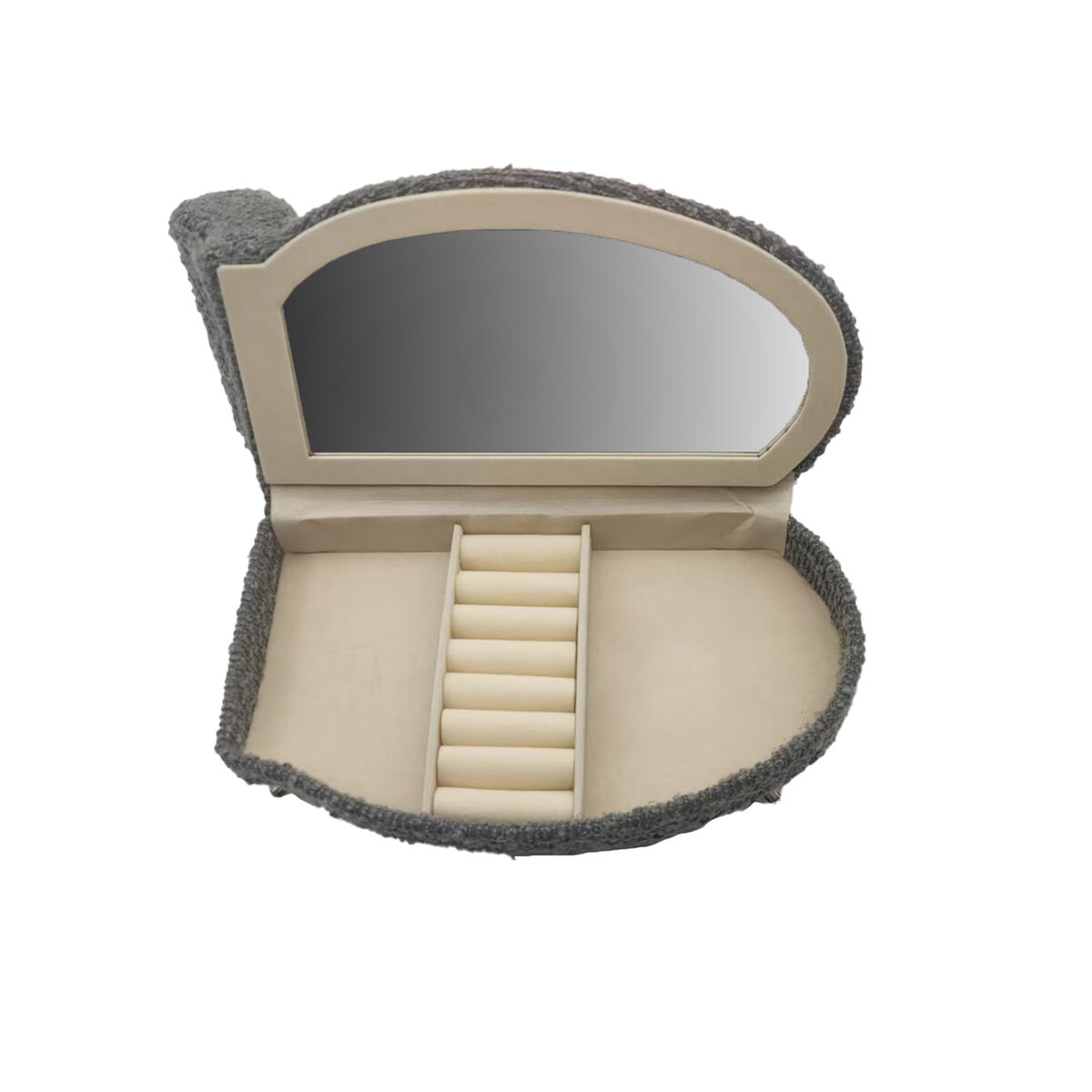 Caja-Joyero Versa Gris Poliéster Metal Espejo Madera MDF 12,5 X 17 X 26,5 CM Sofá