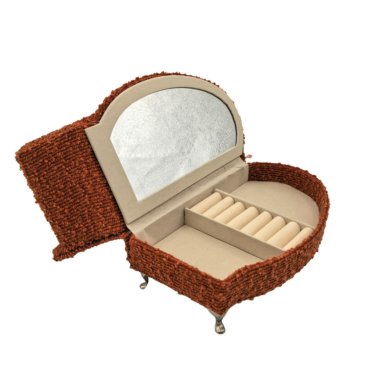 Caja-Joyero Versa Rojo Poliéster Metal Espejo Madera MDF 12,5 X 17 X 26,5 CM Sofá