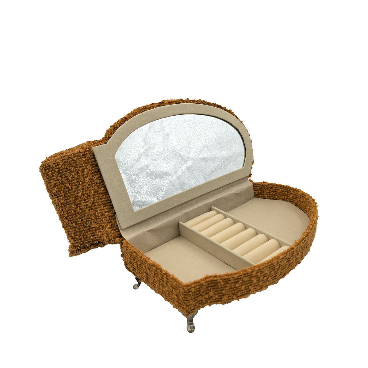 Caja-Joyero Versa Mostaza Poliéster Metal Espejo Madera MDF 12,5 X 17 X 26,5 CM Sofá