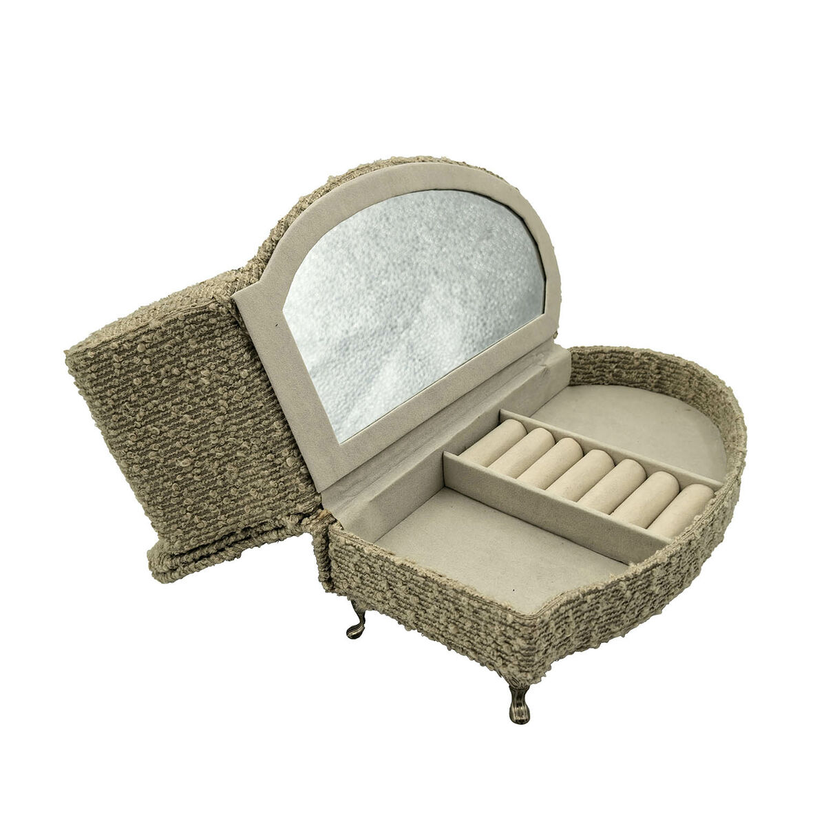 Caja-Joyero Versa Gris Poliéster Metal Espejo Madera MDF 12,5 X 17 X 26,5 CM Sofá