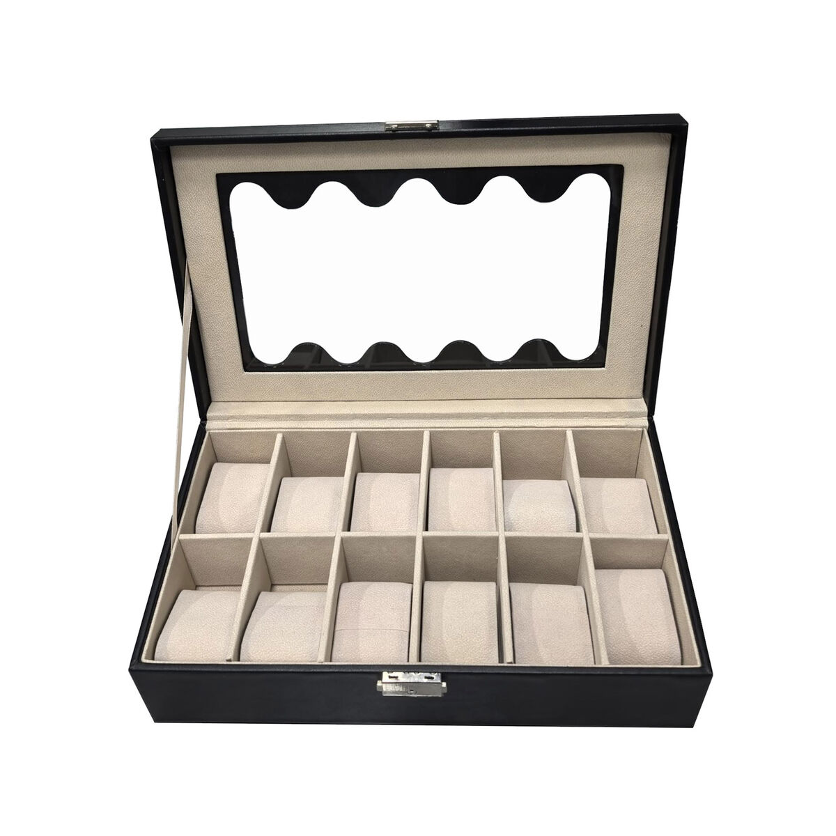 Caja para Relojes Versa Negro Poliuretano Papel Espejo Madera MDF 20 x 8,5 x 32,5 cm