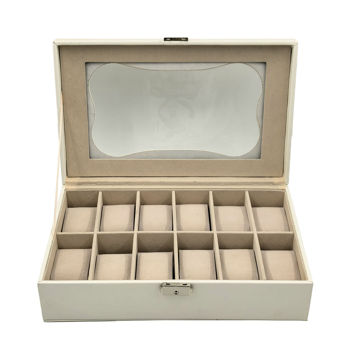 Caja para Relojes Versa Blanco Poliuretano Papel Espejo Madera MDF 20 x 8,5 x 32,5 cm