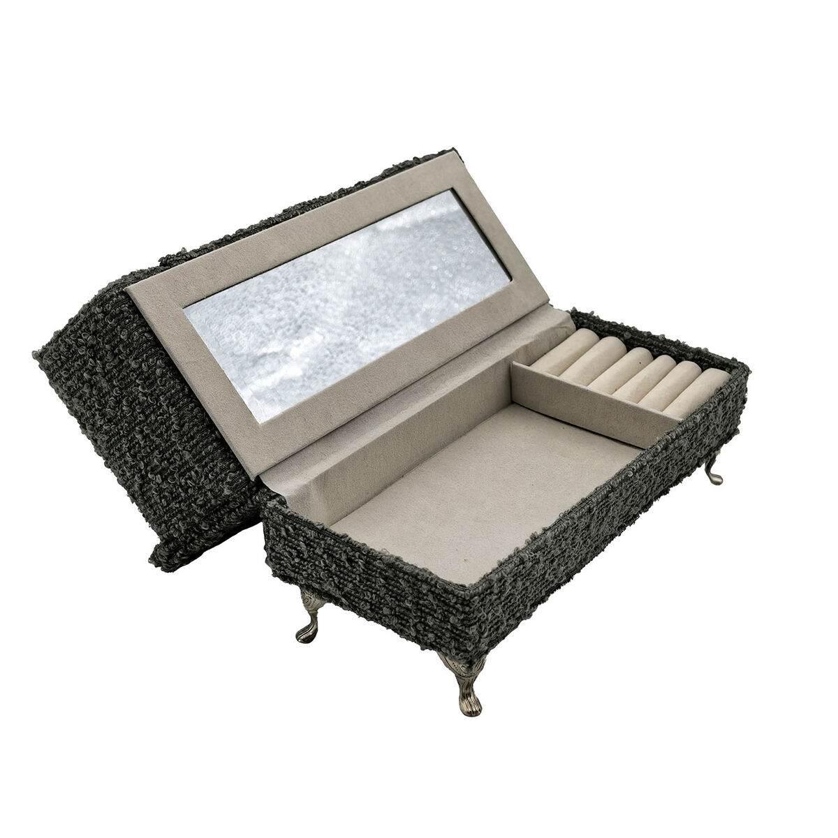 Caja-Joyero Versa Gris Poliéster Metal Espejo Madera MDF 9,5 X 12,5 X 23,5 CM Sofá