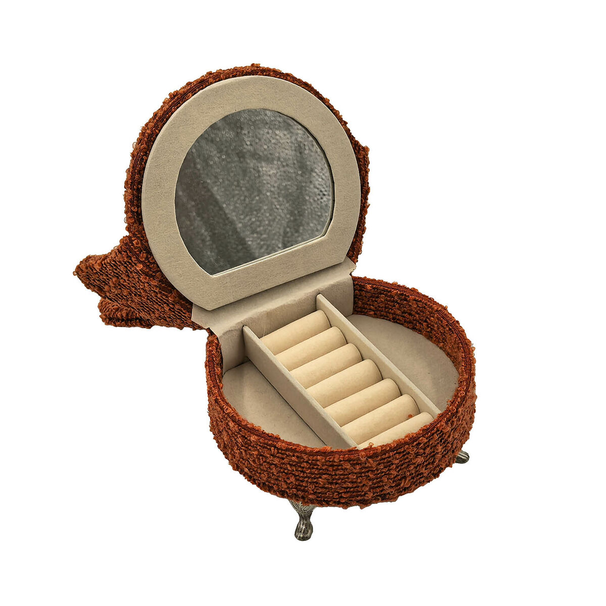 Caja-Joyero Versa Rojo Poliéster Metal Espejo Madera MDF 12 x 19 x 18 cm Sillón