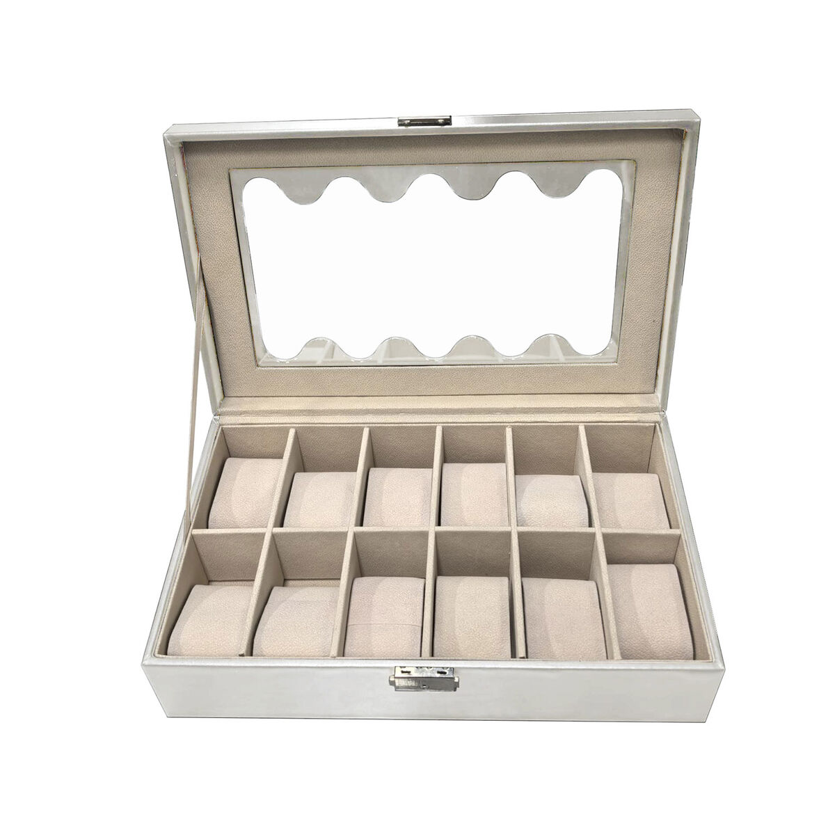 Caja para Relojes Versa Blanco Poliuretano Papel Espejo Madera MDF 20 x 8,5 x 32,5 cm