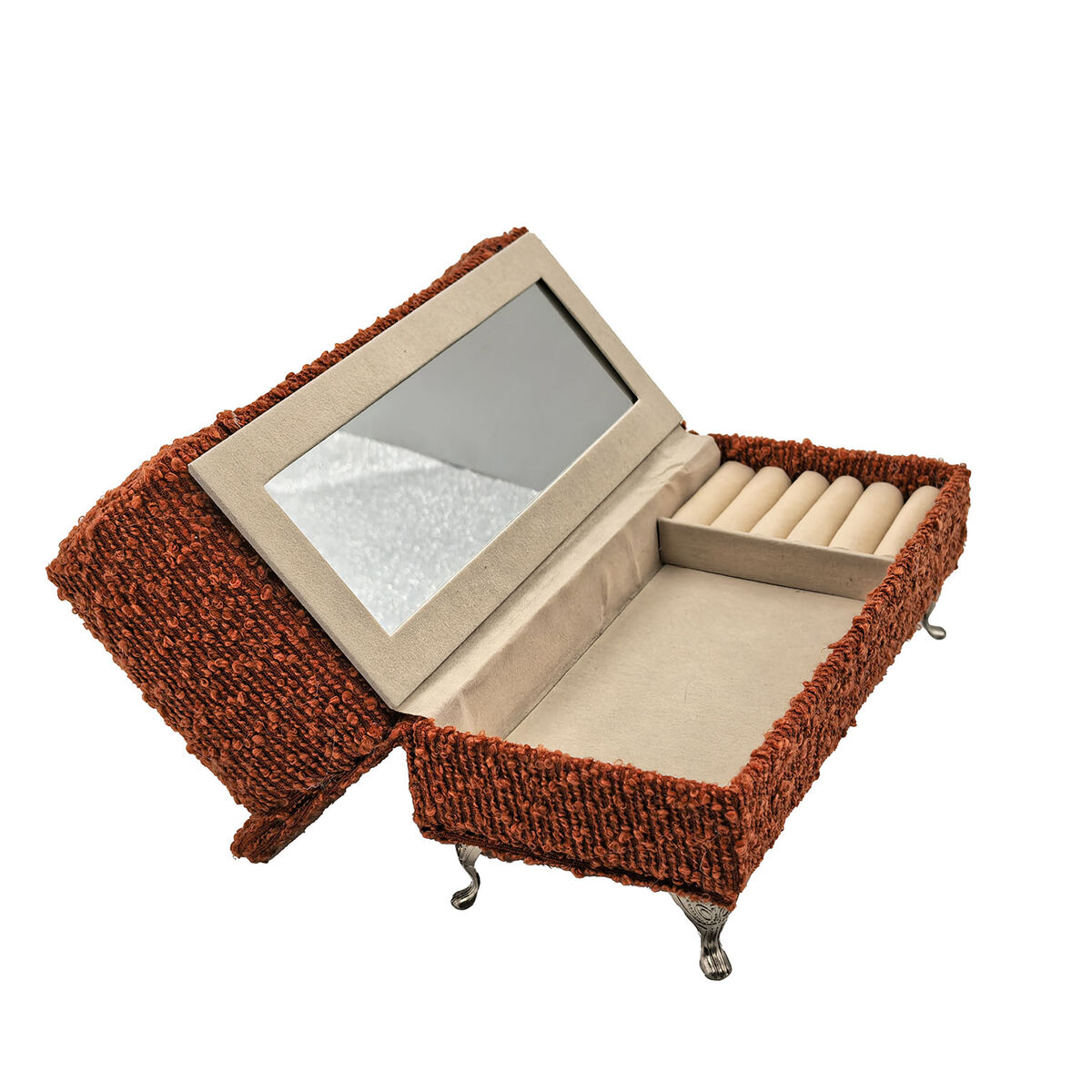 Caja-Joyero Versa Rojo Poliéster Metal Espejo Madera MDF 9,5 X 12,5 X 23,5 CM Sofá