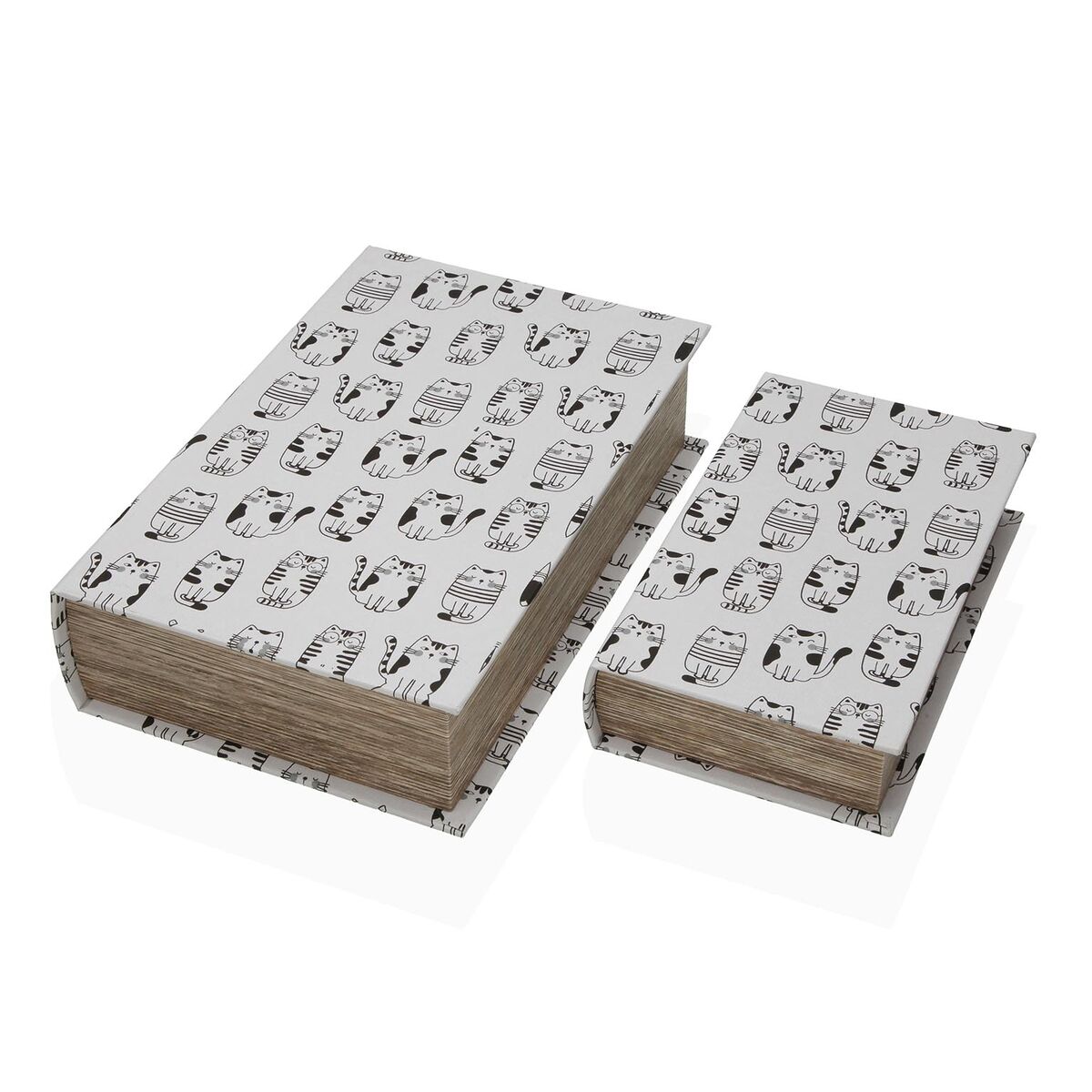 Caja Decorativa Versa Lienzo Madera MDF Libro Gato