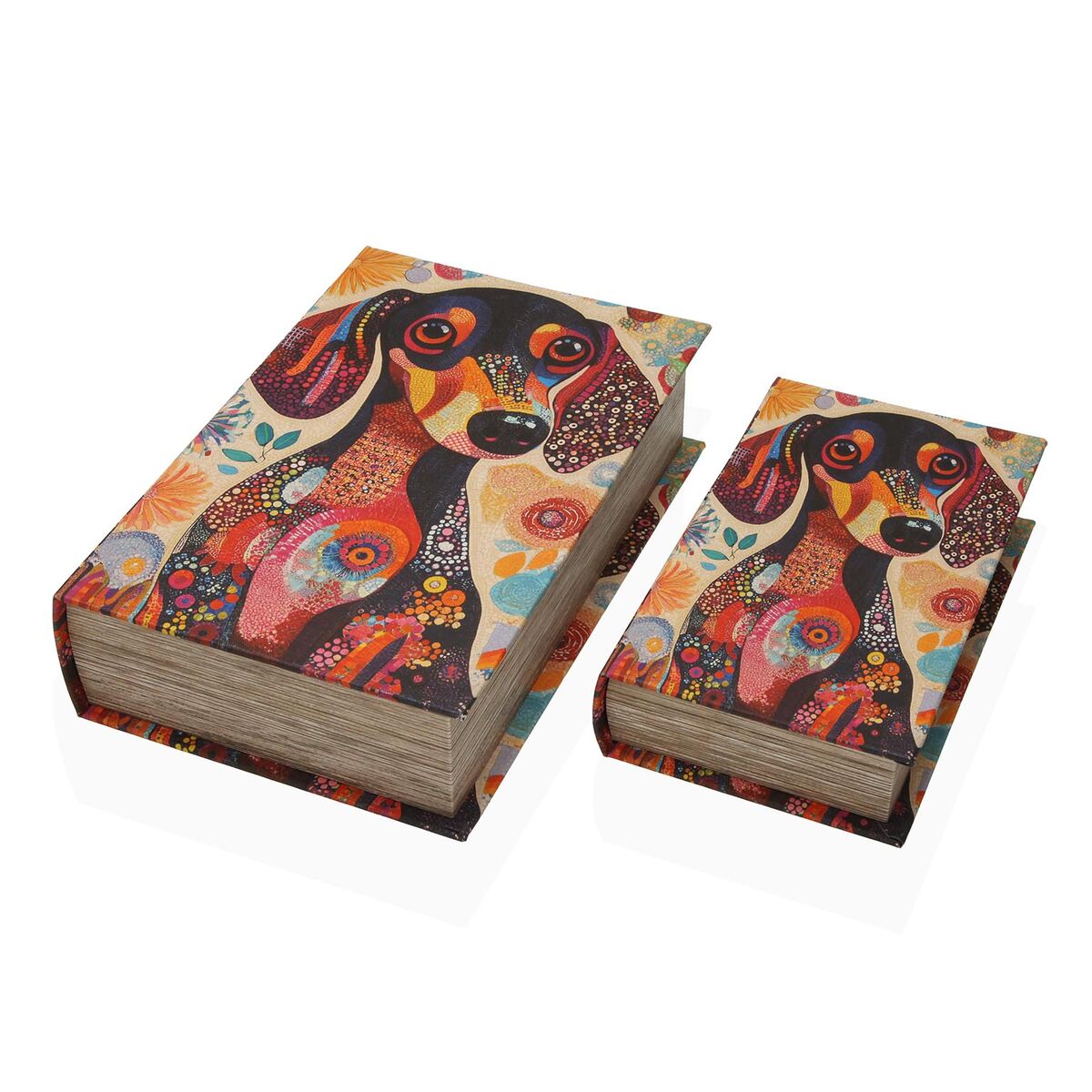 Caja Decorativa Versa Lienzo Madera MDF Libro Perro