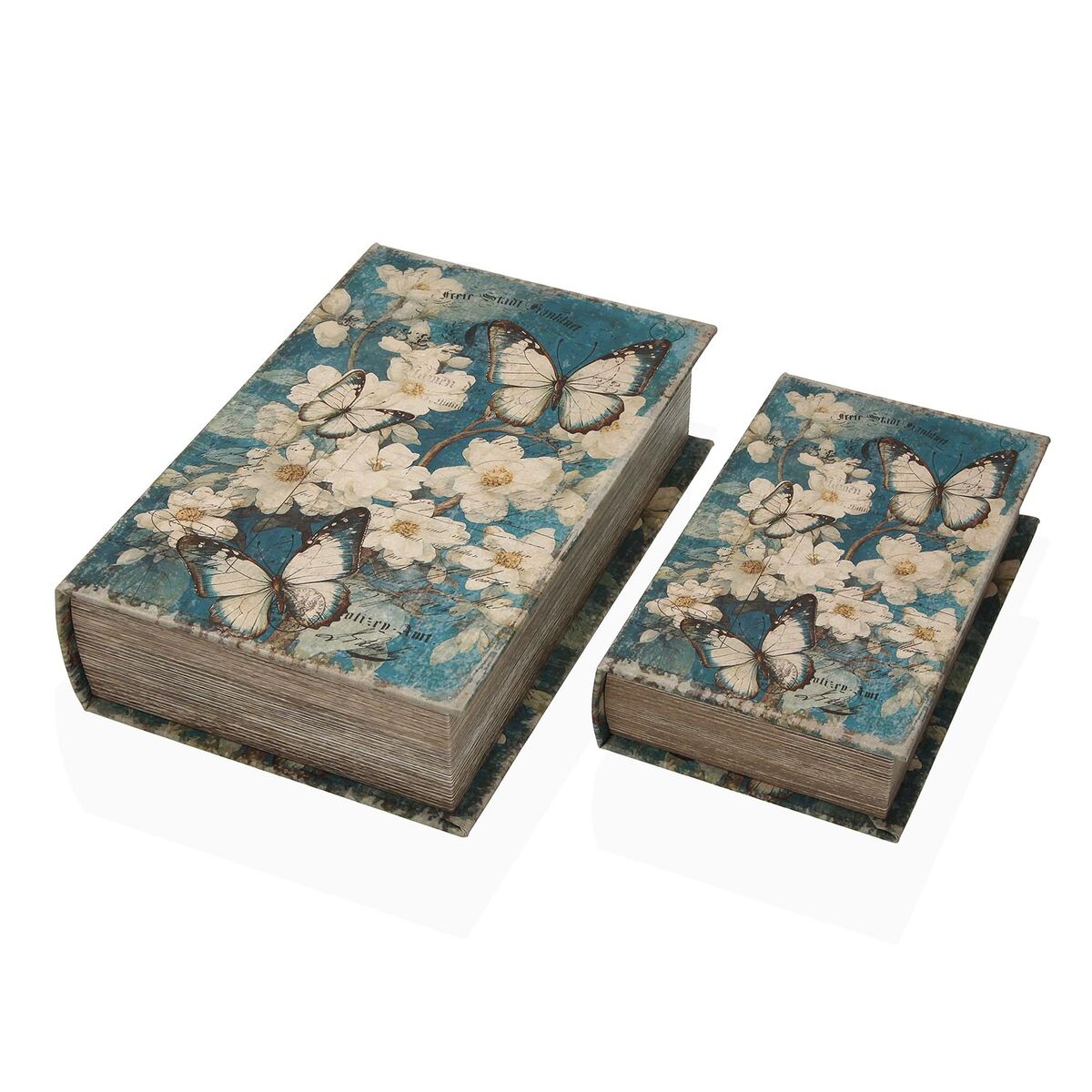 Caja Decorativa Versa Lienzo Madera MDF Flores Libro