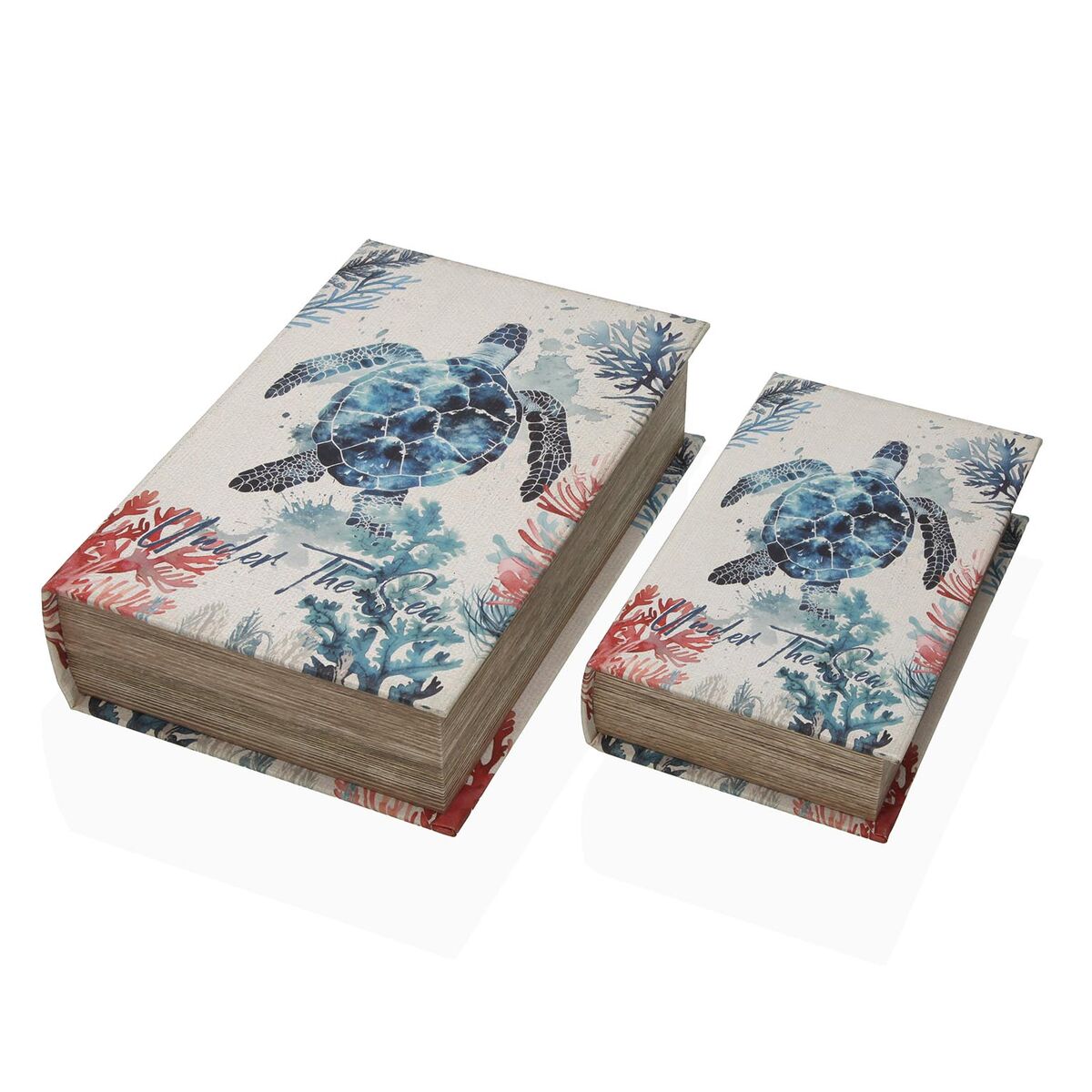 Caja Decorativa Versa Lienzo Madera MDF Libro Tortuga