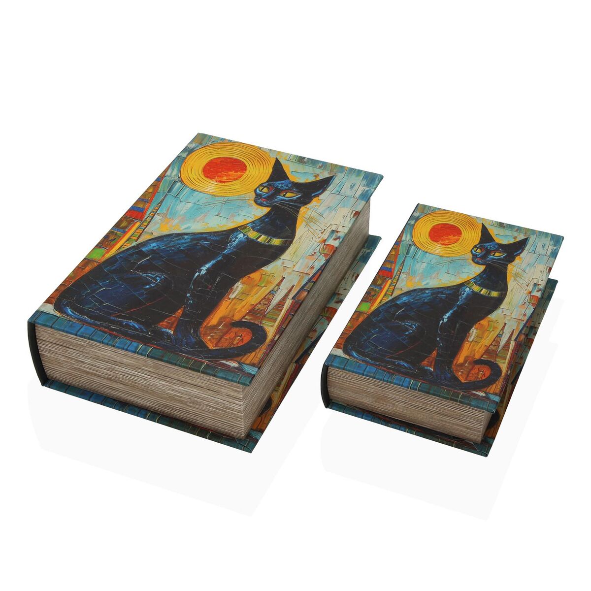 Caja Decorativa Versa Lienzo Madera MDF Libro Gato