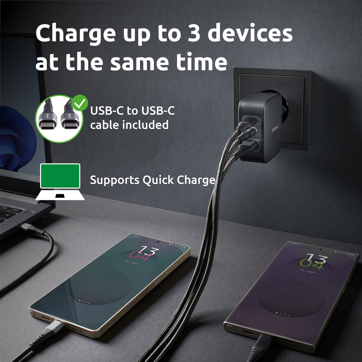 Cargador de Pared INTENSO GaN W100ACC Negro 100 W