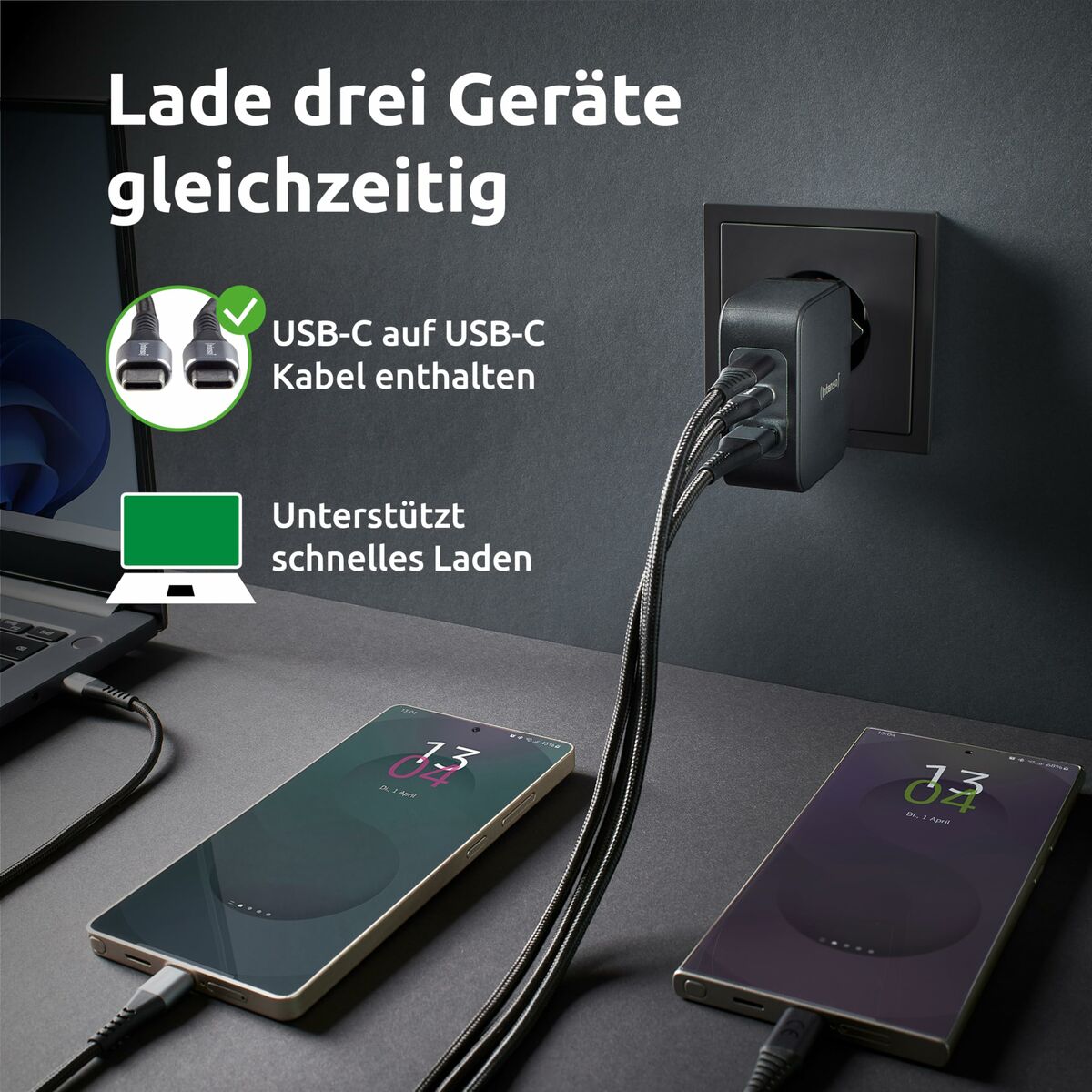 Cargador de Pared INTENSO GaN W100ACC Negro 100 W