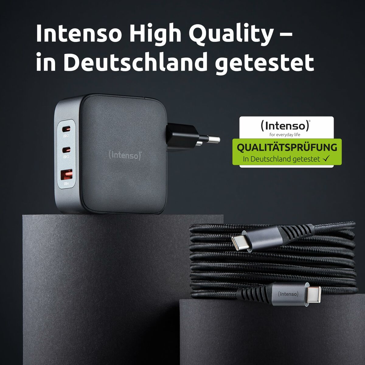 Cargador de Pared INTENSO GaN W100ACC Negro 100 W