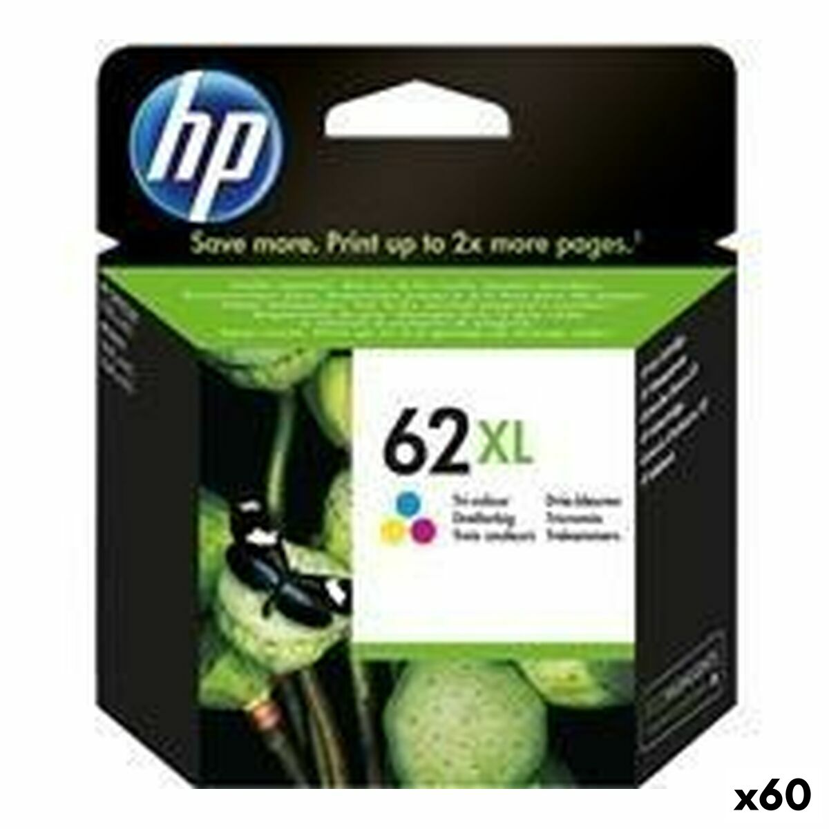 Cartucho de Tinta Original HP Nº 62 XL Tricolor (60 unidades)