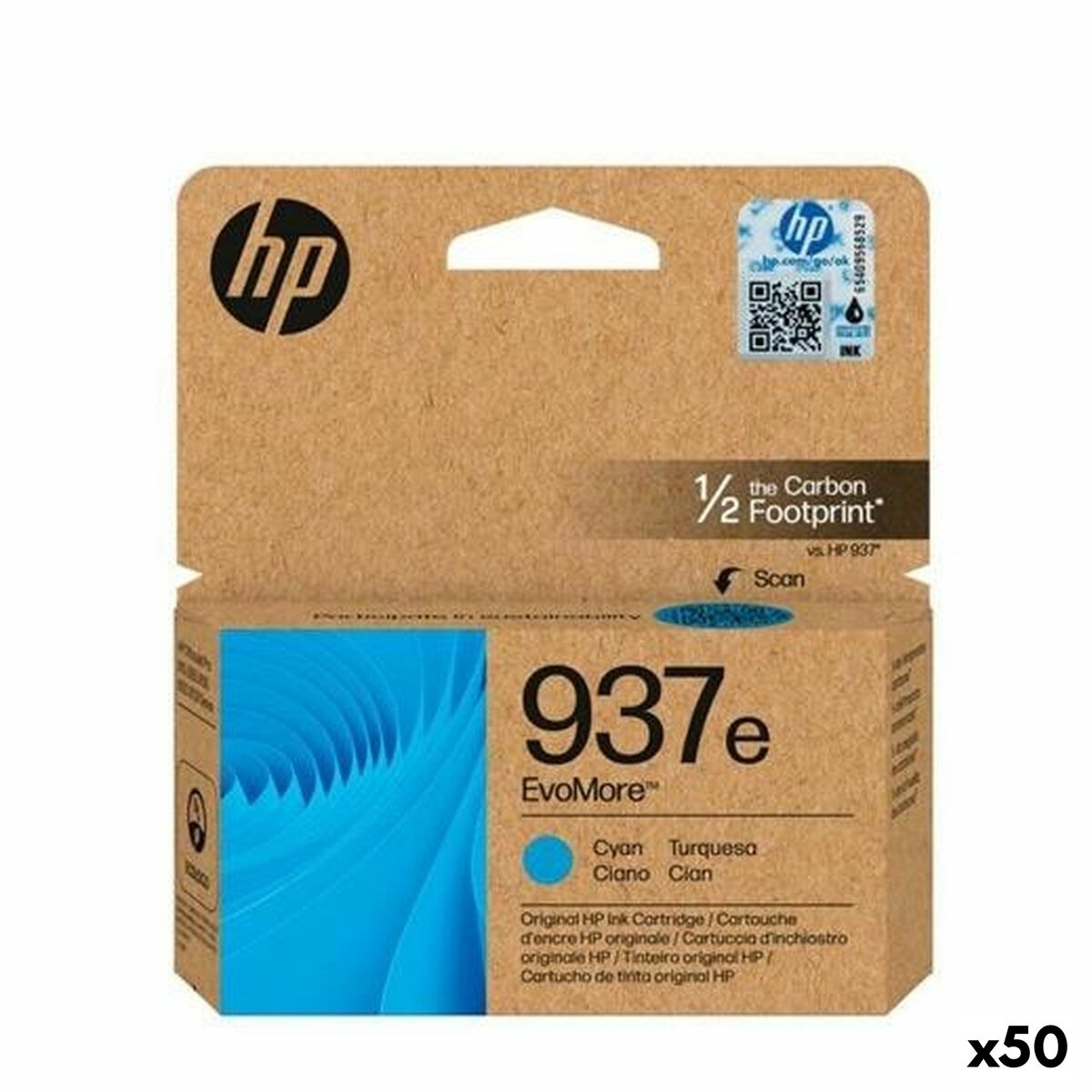 Cartucho de Tinta Original HP Nº937E Cian (50 Unidades)