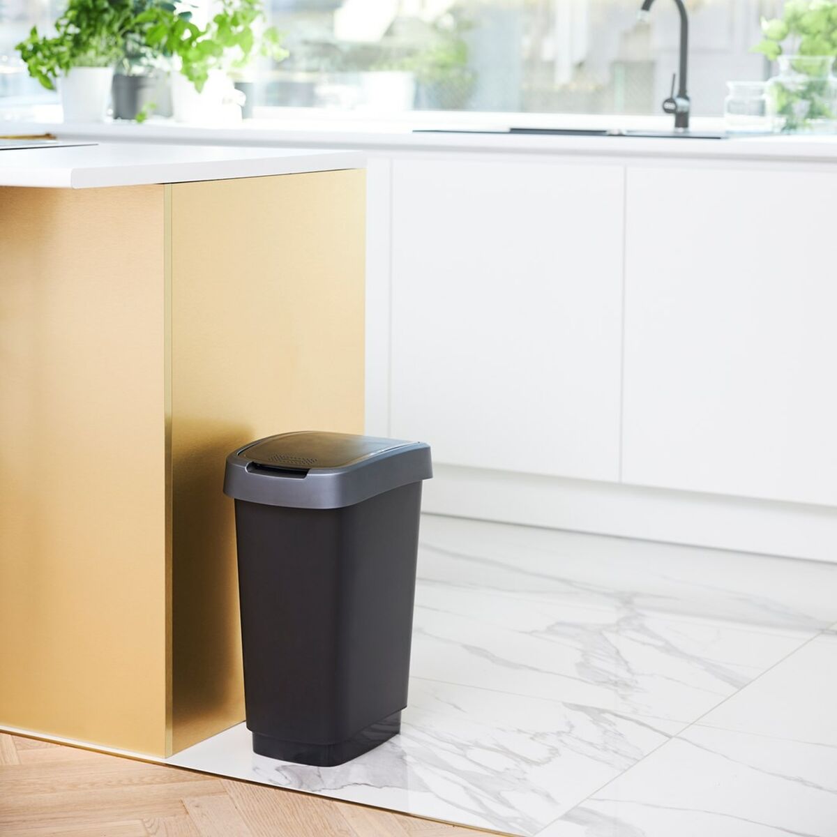 Cubo de basura Rotho Twist Silver Plateado Plástico 10 L