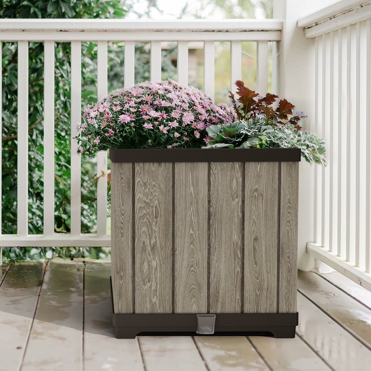 Macetero Keter 262635 Roble Resina Plástico Cuadrado