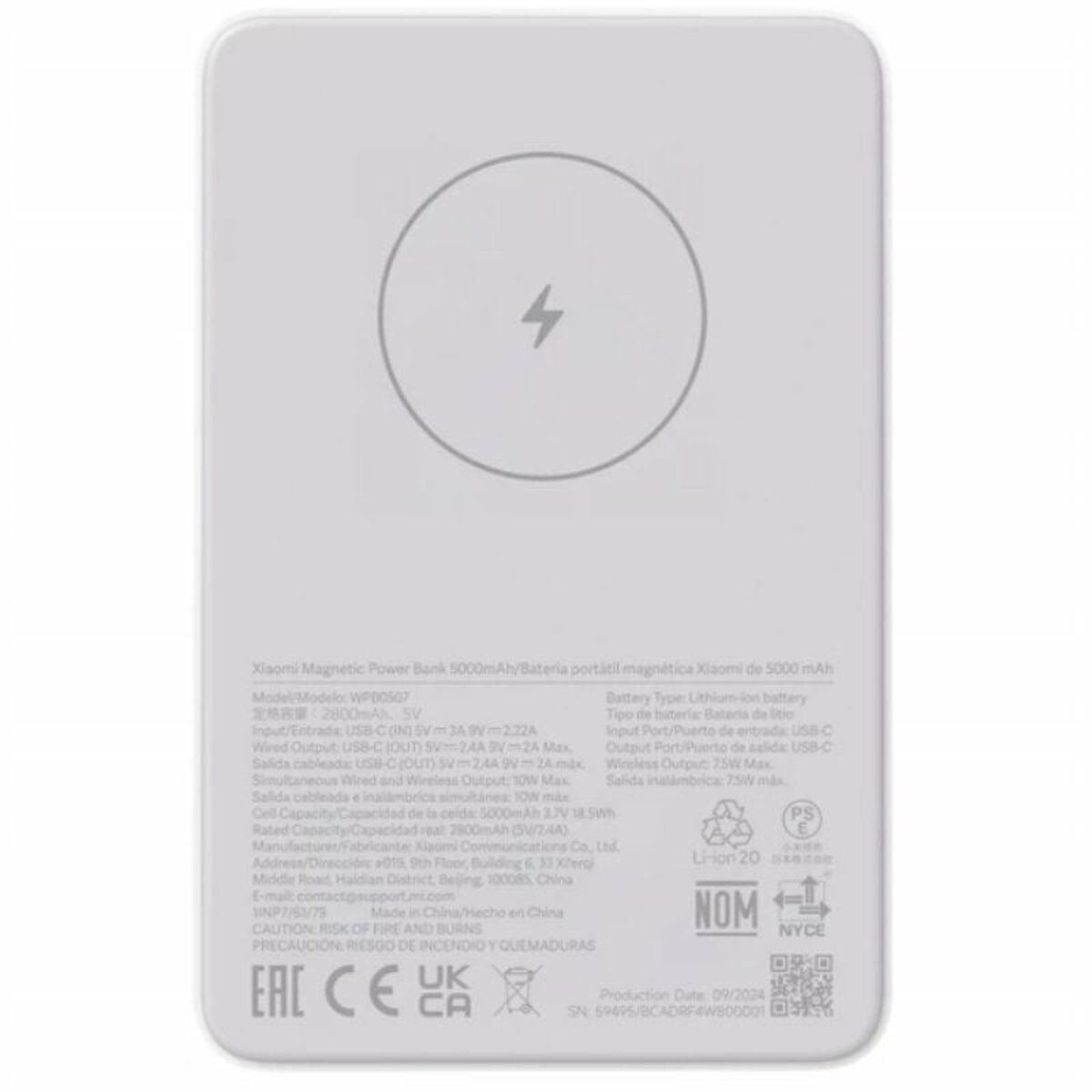 Powerbank Xiaomi MAG PB 5000 WH Blanco 5000 mAh