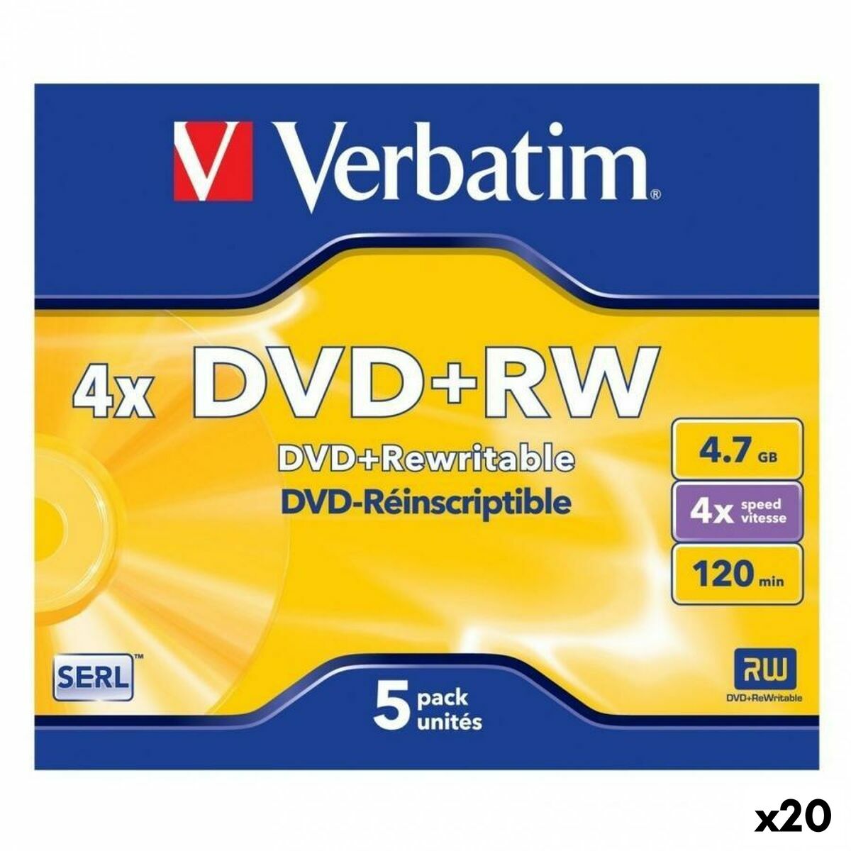 DVD+RW Verbatim 4,7 GB 4x 5 Piezas (20 Unidades)