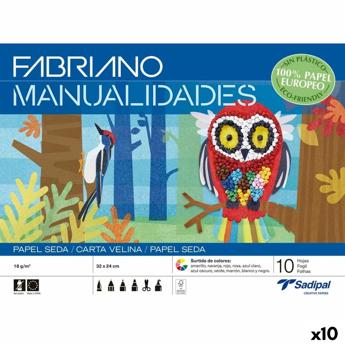 Papel de seda Sadipal Multicolor 32 x 24 cm 10 Hojas (10 Unidades)